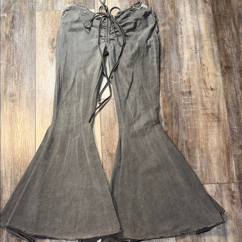 Dolls Kill Charcoal Gray High-Waist Flare Pants - Picture 3 of 8